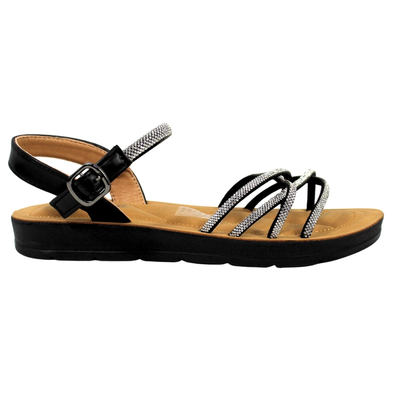 SANDALIAS DE MUJER CON TIRAS BRILLANTES PG5247 NEGRO - 1