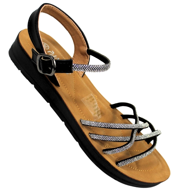 SANDALIAS DE MUJER CON TIRAS BRILLANTES PG5247 NEGRO - 4