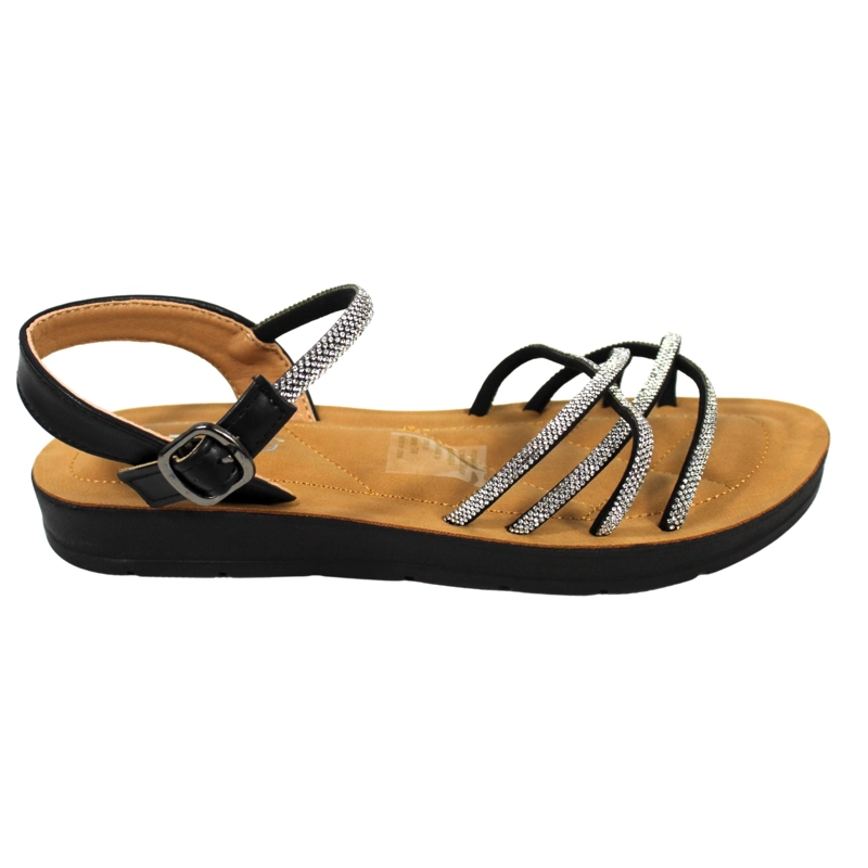 SANDALIAS DE MUJER CON TIRAS BRILLANTES PG5247 NEGRO - 3