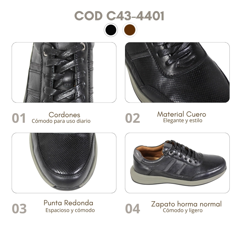 ZAPATO CASUAL HOMBRE CUERO C43-4401 NEGRO - 5