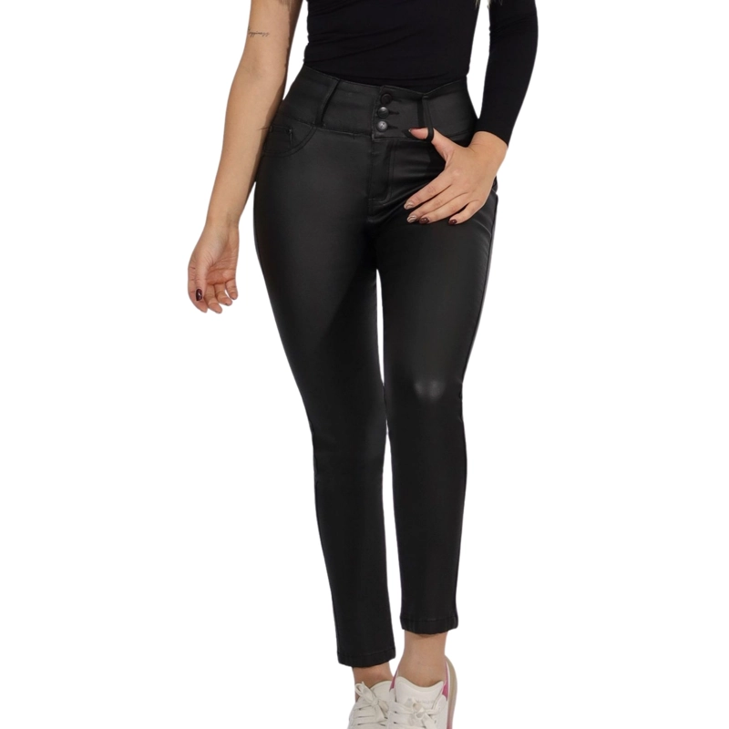 JEANS MUJER ECOCUERO NEGRO J9906 - 1