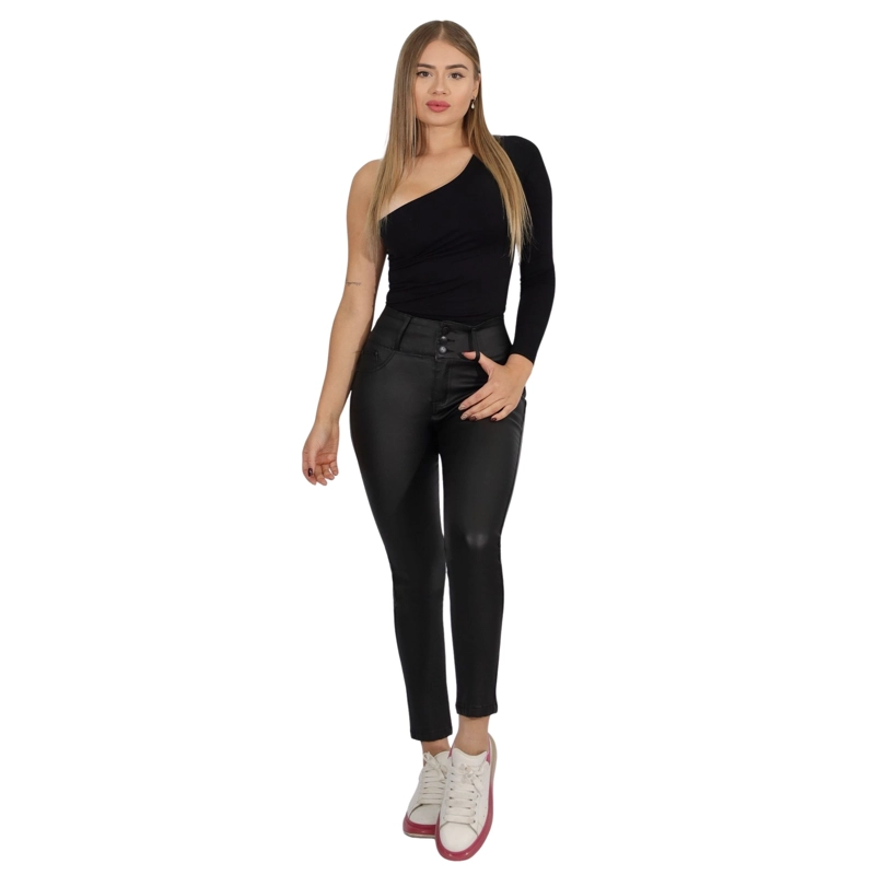JEANS MUJER ECOCUERO NEGRO J9906 - 2