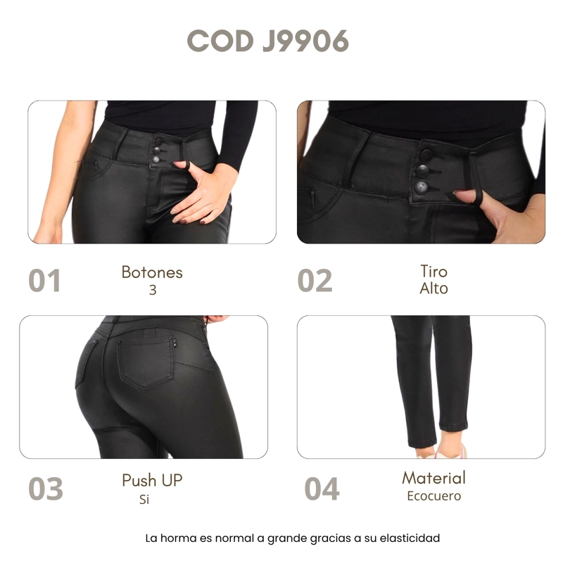 JEANS MUJER ECOCUERO NEGRO J9906 - 5