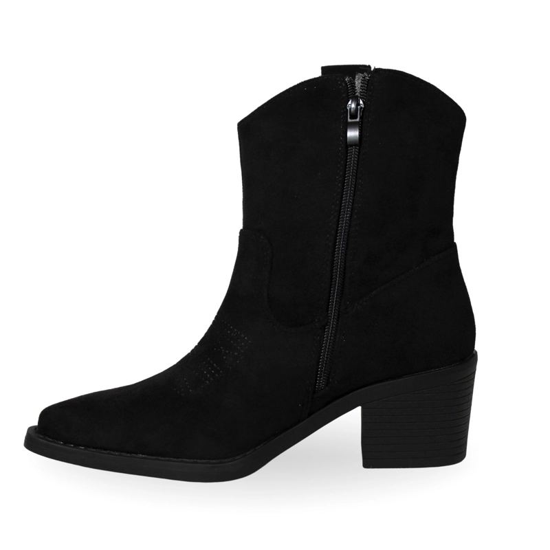 BOTIN TEXANO MUJER GAMUZA CON FLECOS Y TACHAS PG5327 NEGRO - 3