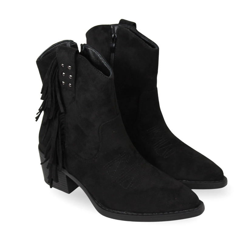 BOTIN TEXANO MUJER GAMUZA CON FLECOS Y TACHAS PG5327 NEGRO - 5