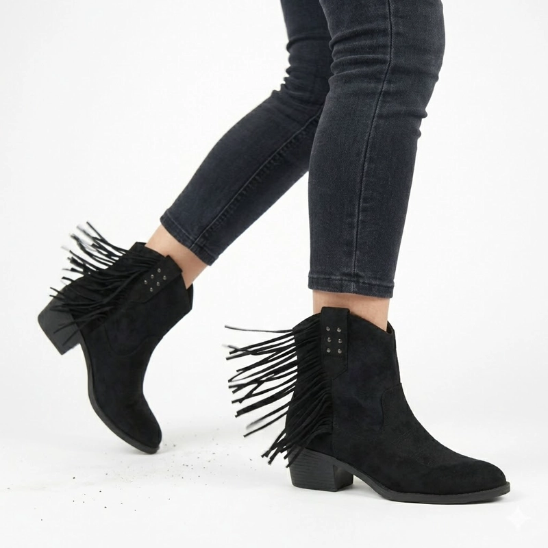 BOTIN TEXANO MUJER GAMUZA CON FLECOS Y TACHAS PG5327 NEGRO - 6