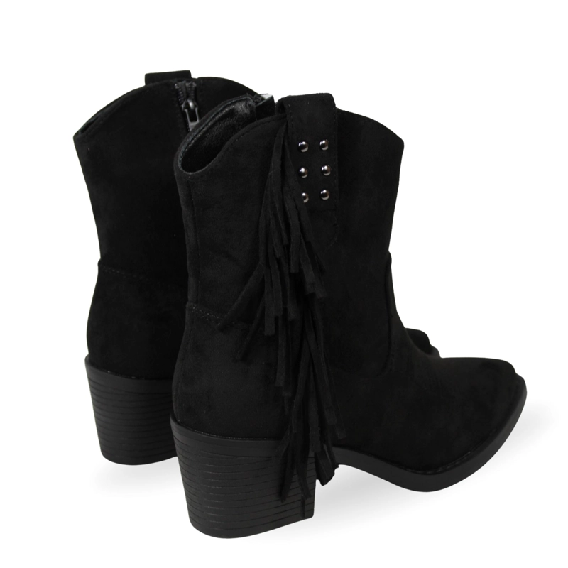 BOTIN TEXANO MUJER GAMUZA CON FLECOS Y TACHAS PG5327 NEGRO - 7