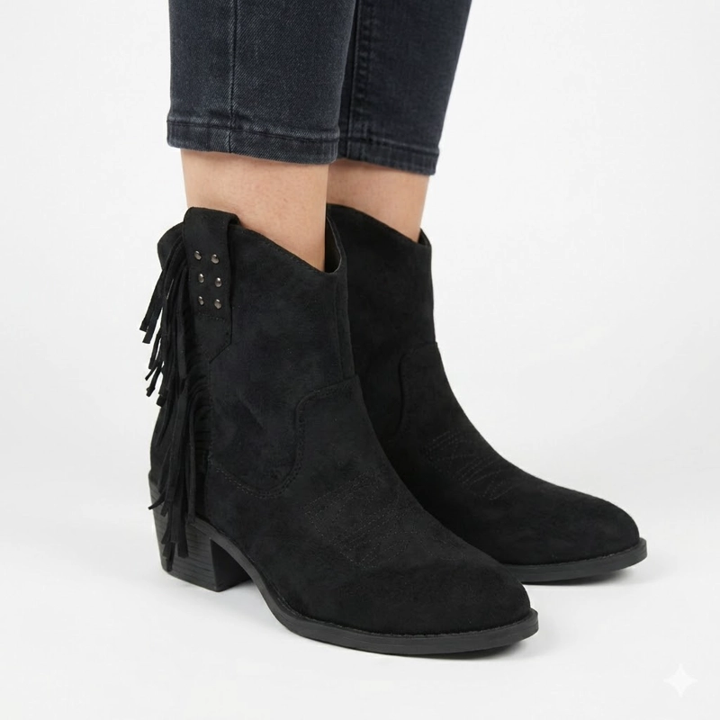 BOTIN TEXANO MUJER GAMUZA CON FLECOS Y TACHAS PG5327 NEGRO - 8