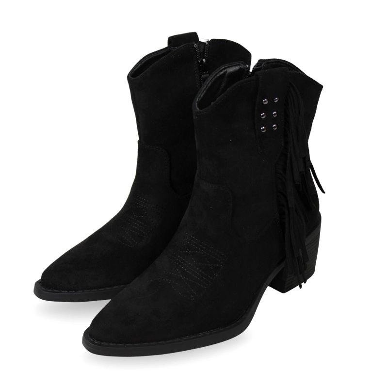 BOTIN TEXANO MUJER GAMUZA CON FLECOS Y TACHAS PG5327 NEGRO - 9