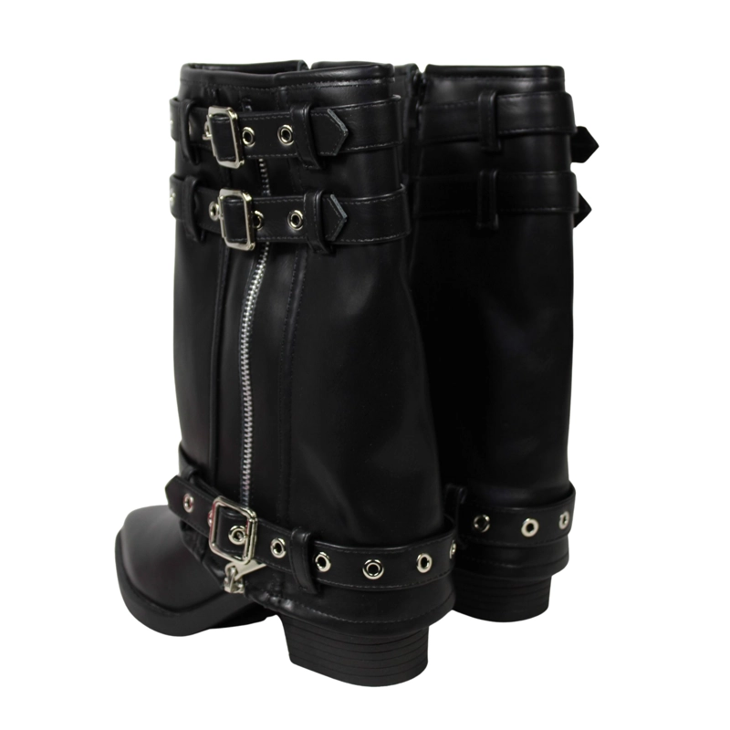 BOTA BIKER DE MEDIA CAÑA ECOCUERO NEGRO CON HEBILLAS Y CIERRE PG5322 NEGRO - 8