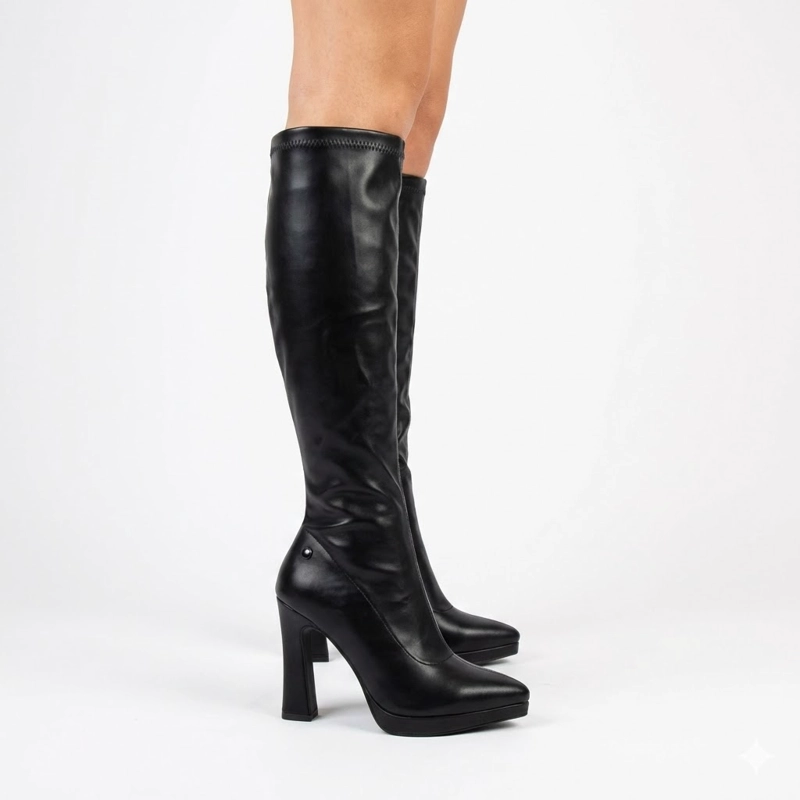 BOTA CAÑA ALTA ECOCUERO NEGRA CON PLATAFORMA Y PUNTA FINA 2518 NEGRO - 3