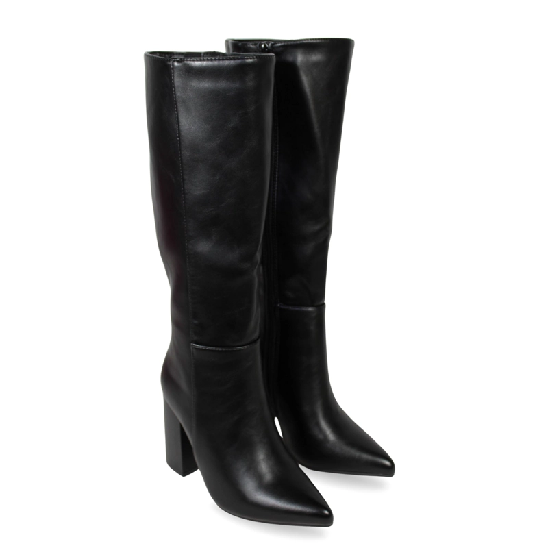 BOTA CAÑA ALTA MUJER ECOCUERO NEGRA TACO CUADRADO 2680 NEGRO - 1