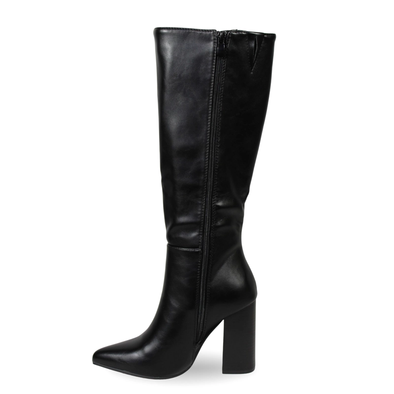 BOTA CAÑA ALTA MUJER ECOCUERO NEGRA TACO CUADRADO 2680 NEGRO - 3
