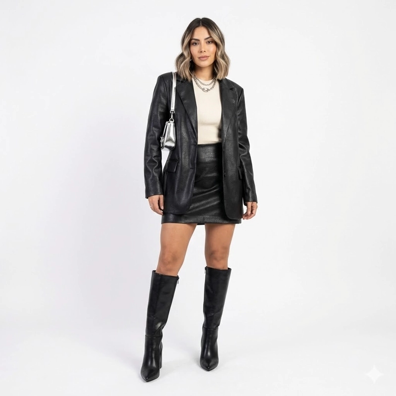 BOTA CAÑA ALTA MUJER ECOCUERO NEGRA TACO CUADRADO 2680 NEGRO - 5
