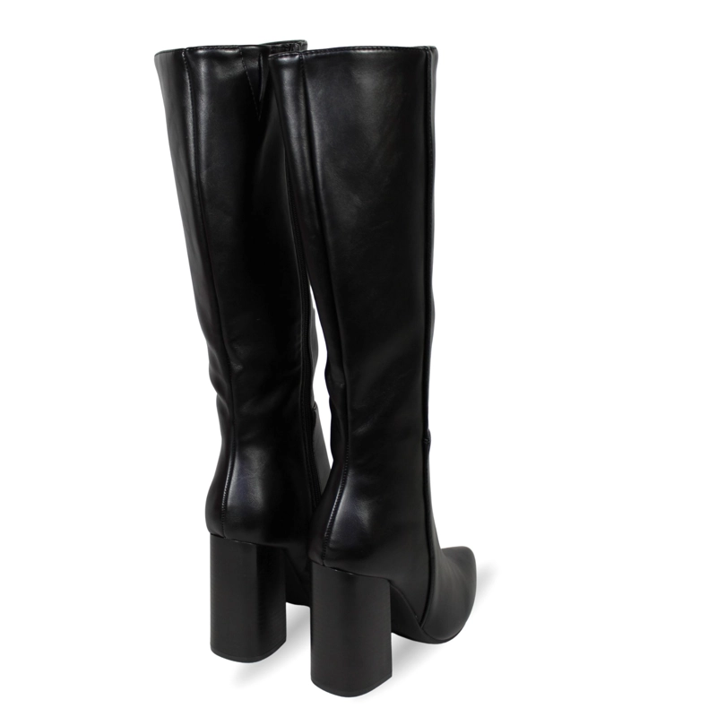 BOTA CAÑA ALTA MUJER ECOCUERO NEGRA TACO CUADRADO 2680 NEGRO - 6