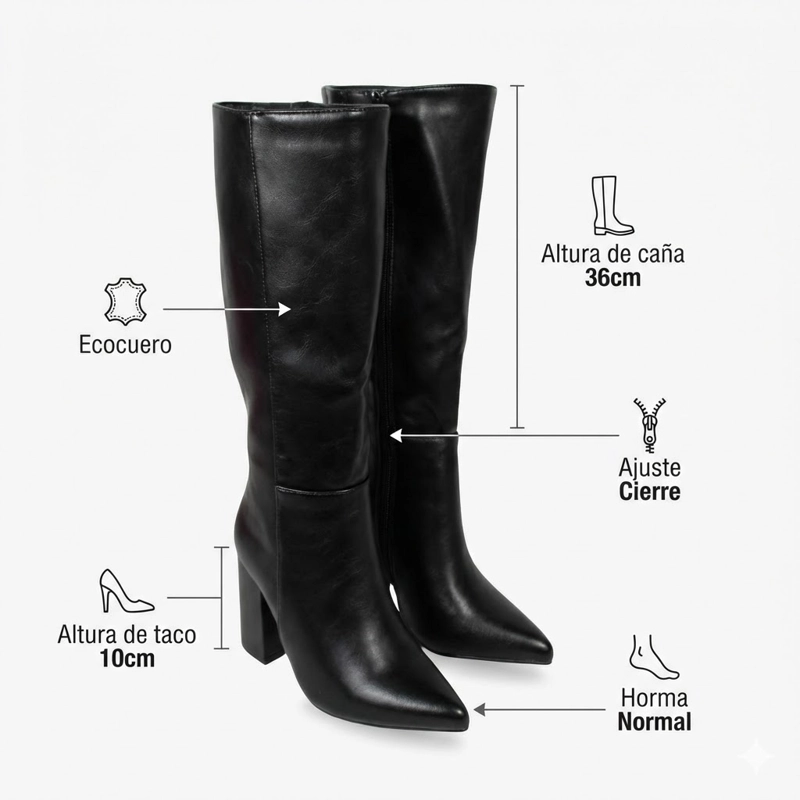 BOTA CAÑA ALTA MUJER ECOCUERO NEGRA TACO CUADRADO 2680 NEGRO - 9