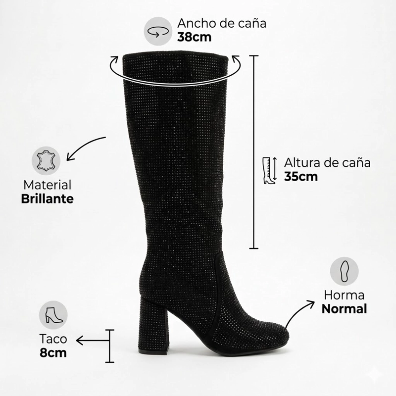 BOTA MUJER BRILLANTE TACO CUADRADO PG5362 - 7