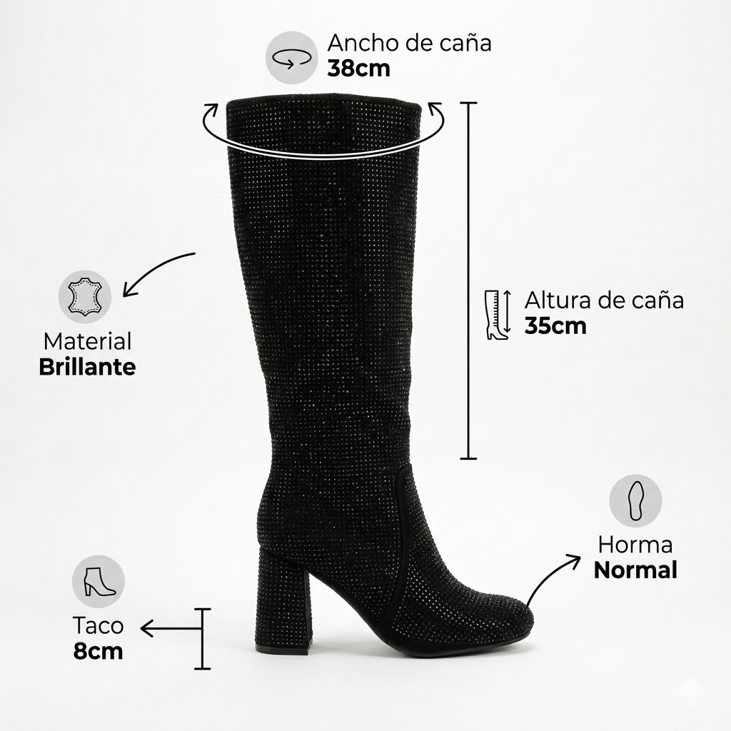 BOTA MUJER BRILLANTE TACO CUADRADO PG5362 - 7