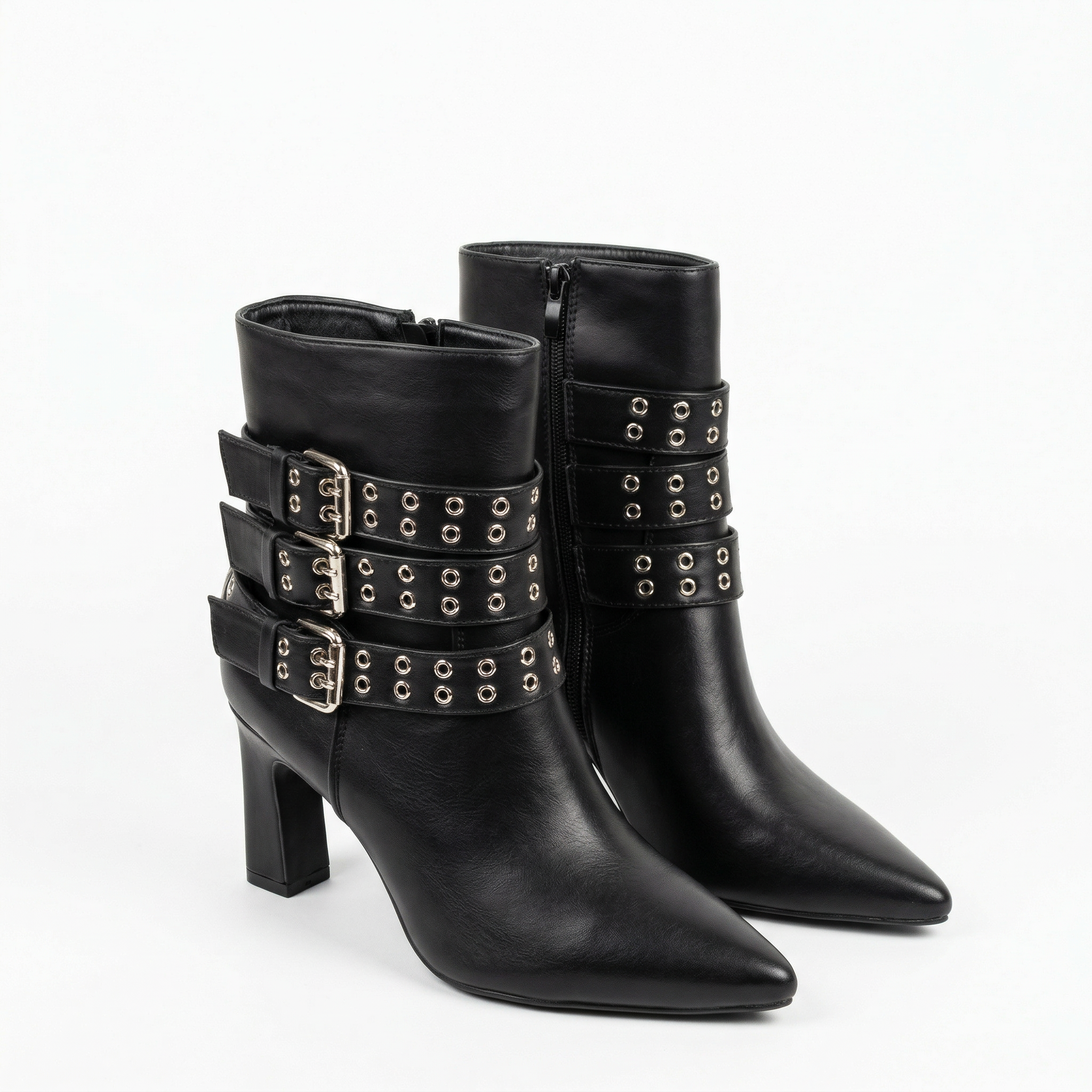 BOTIN MUJER ROCKERO HEBILLAS TACO CUADRADO PG5351 - 3