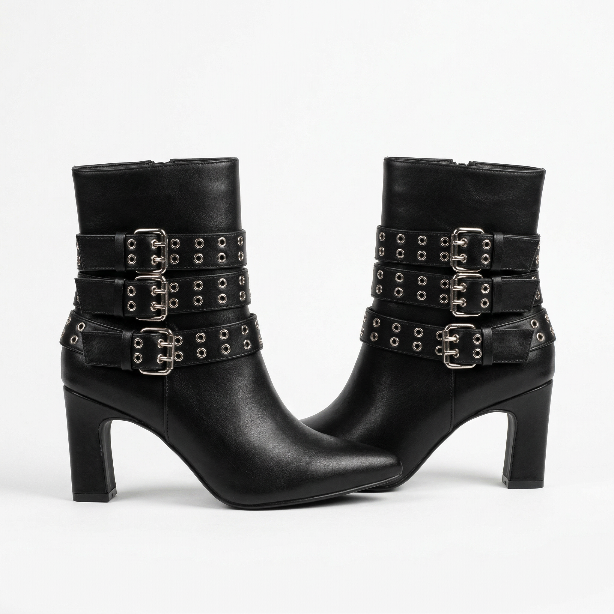 BOTIN MUJER ROCKERO HEBILLAS TACO CUADRADO PG5351 - 4