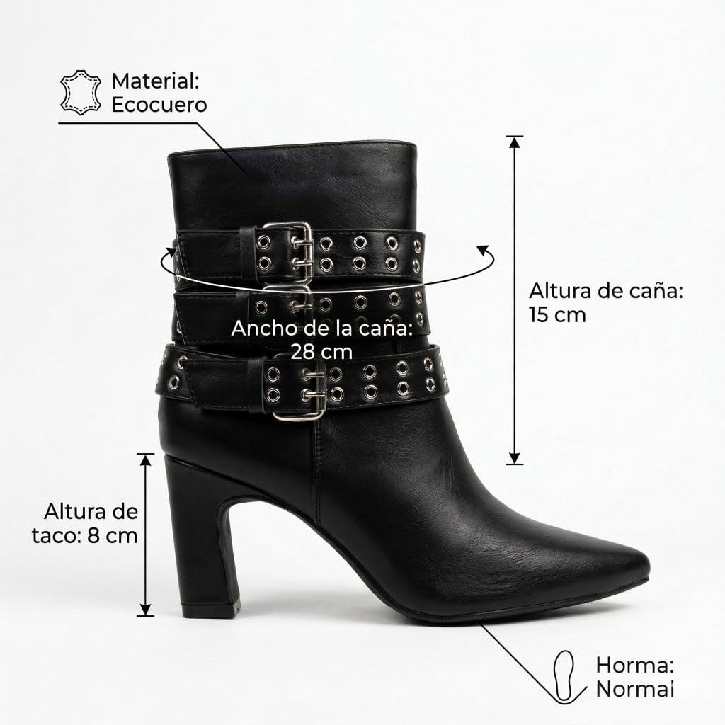 BOTIN MUJER ROCKERO HEBILLAS TACO CUADRADO PG5351 - 7
