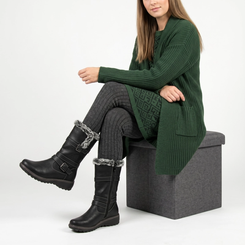 BOTA MUJER INVIERNO ECOCUERO DISEÑO HEBILLA - 4