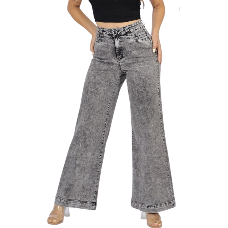 JEANS ESTILO PALAZZO MUJER PUSH UP GRIS FULL ELASTICADO - 1