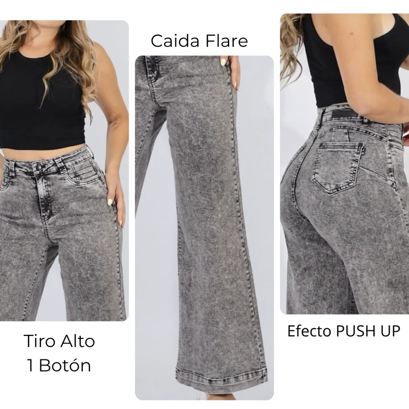 JEANS ESTILO PALAZZO MUJER PUSH UP GRIS FULL ELASTICADO - 3