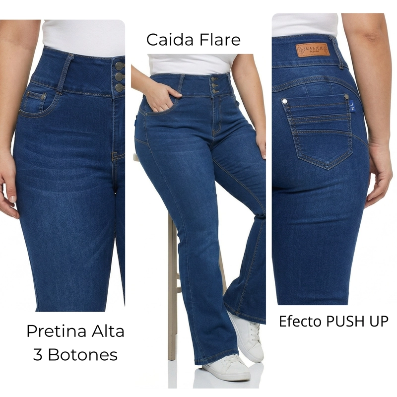 JEANS MUJER ELASTICADO FLARE PUSH UP EXTRA LINDA - 6