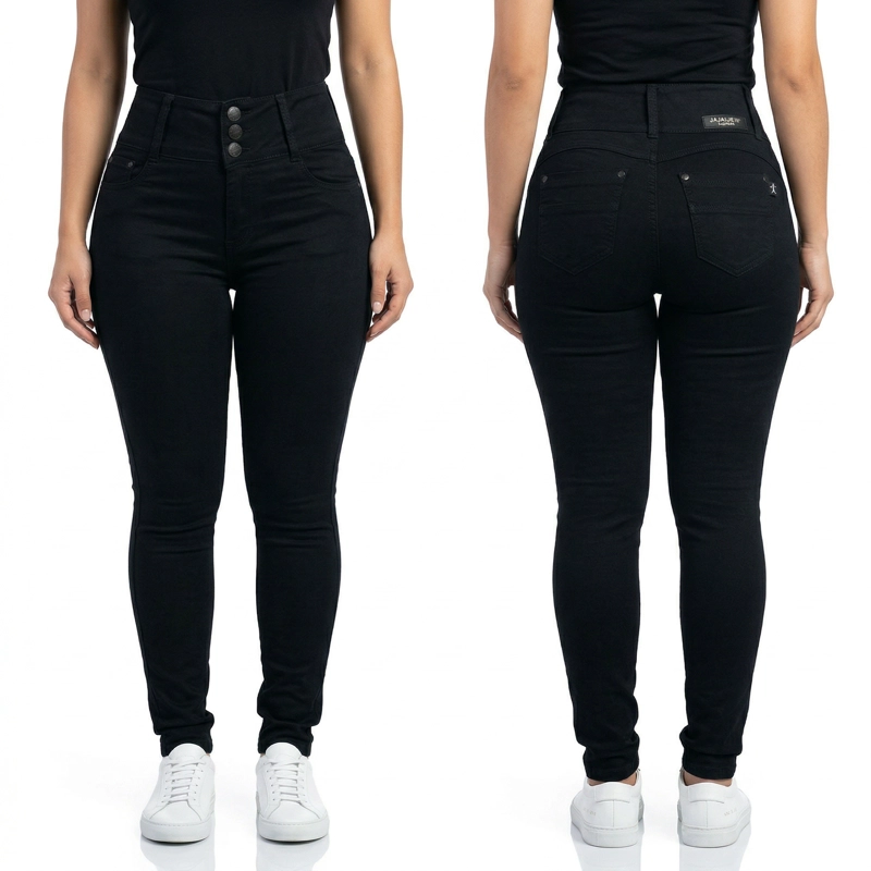 JEANS SKINNY NEGRO MUJER TIRO ALTO PRETINA ALTA - 5