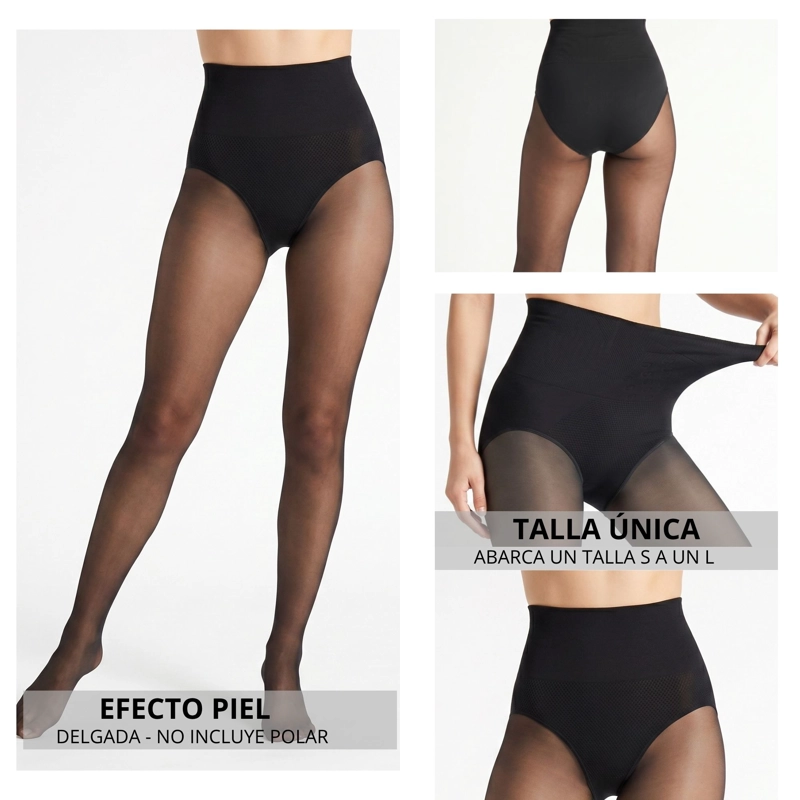 PACK 2 PANTYS EFECTO PIEL NEGRA MUJER ELASTICADA 180 DENIER - 3