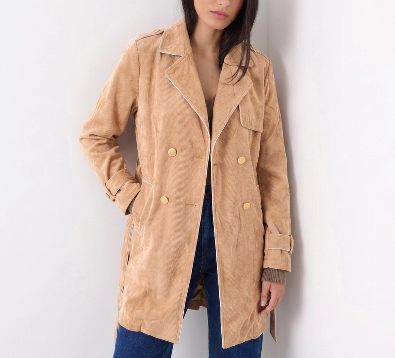 ABRIGO TRENCH COTELE  CAMEL CON BOTONES - 1