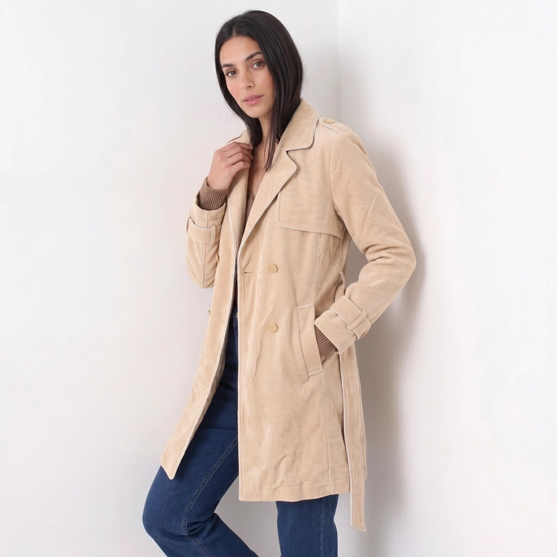 ABRIGO TRENCH COTELE  CAMEL CON BOTONES - 1