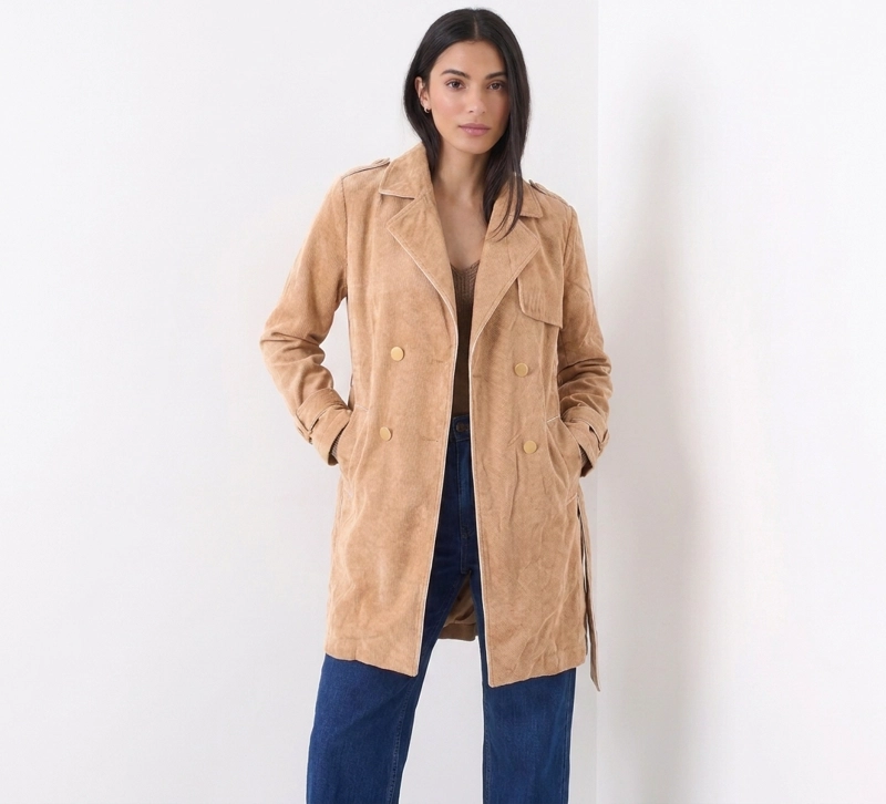 ABRIGO TRENCH COTELE  CAMEL CON BOTONES - 2