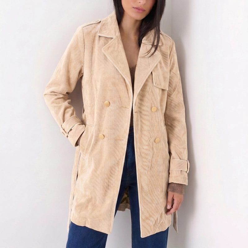 ABRIGO TRENCH COTELE  CAMEL CON BOTONES - 3