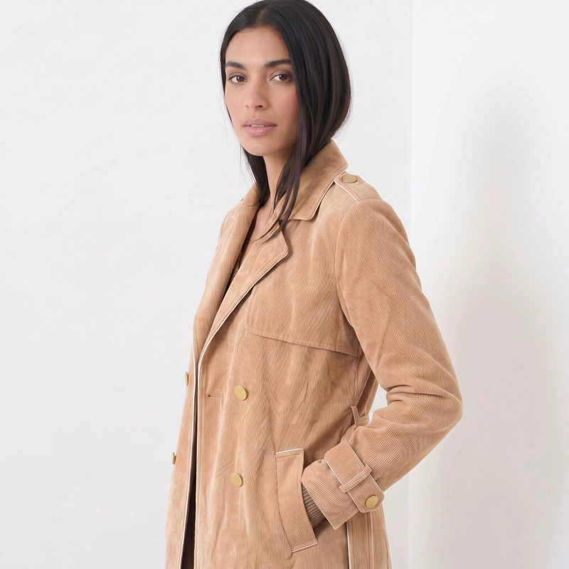 ABRIGO TRENCH COTELE  CAMEL CON BOTONES - 3