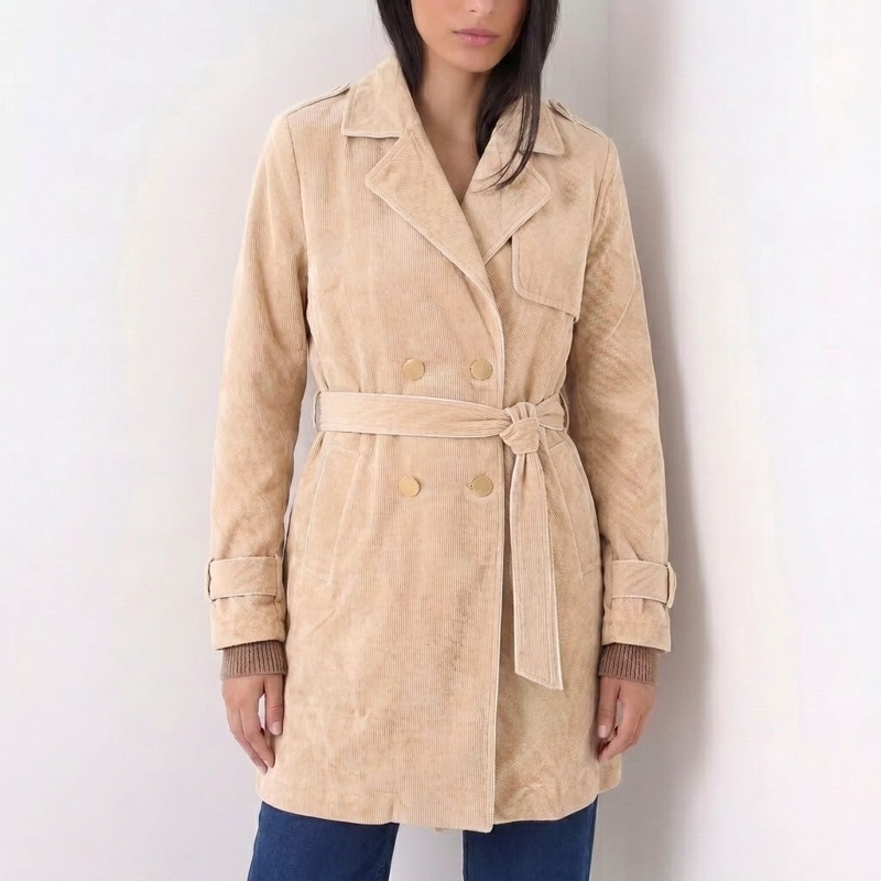 ABRIGO TRENCH COTELE  CAMEL CON BOTONES - 5