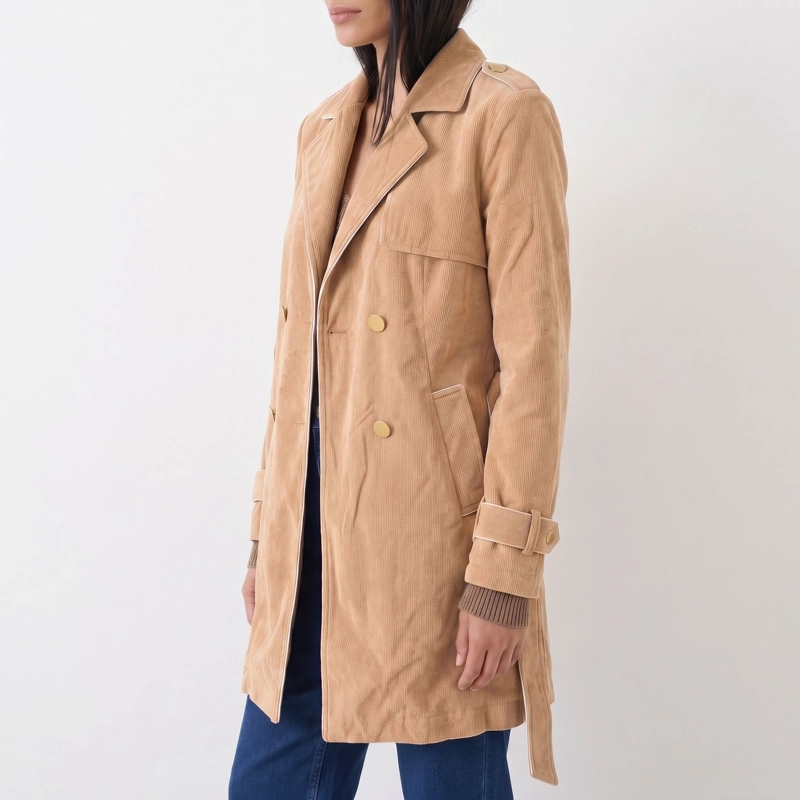 ABRIGO TRENCH COTELE  CAMEL CON BOTONES - 5