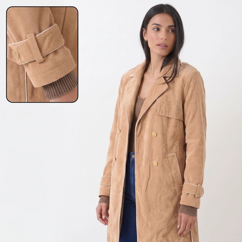 ABRIGO TRENCH COTELE  CAMEL CON BOTONES - 6