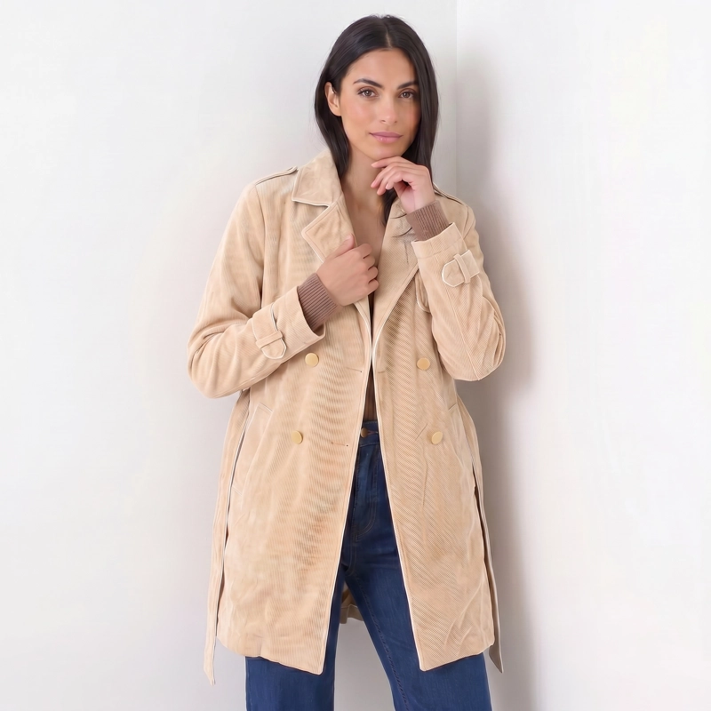 ABRIGO TRENCH COTELE  CAMEL CON BOTONES - 7