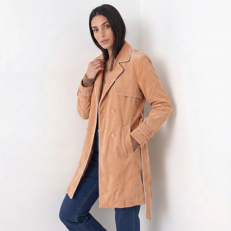 ABRIGO TRENCH COTELE  CAMEL CON BOTONES - 7