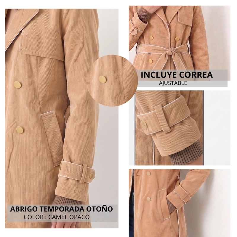 ABRIGO TRENCH COTELE  CAMEL CON BOTONES - 8