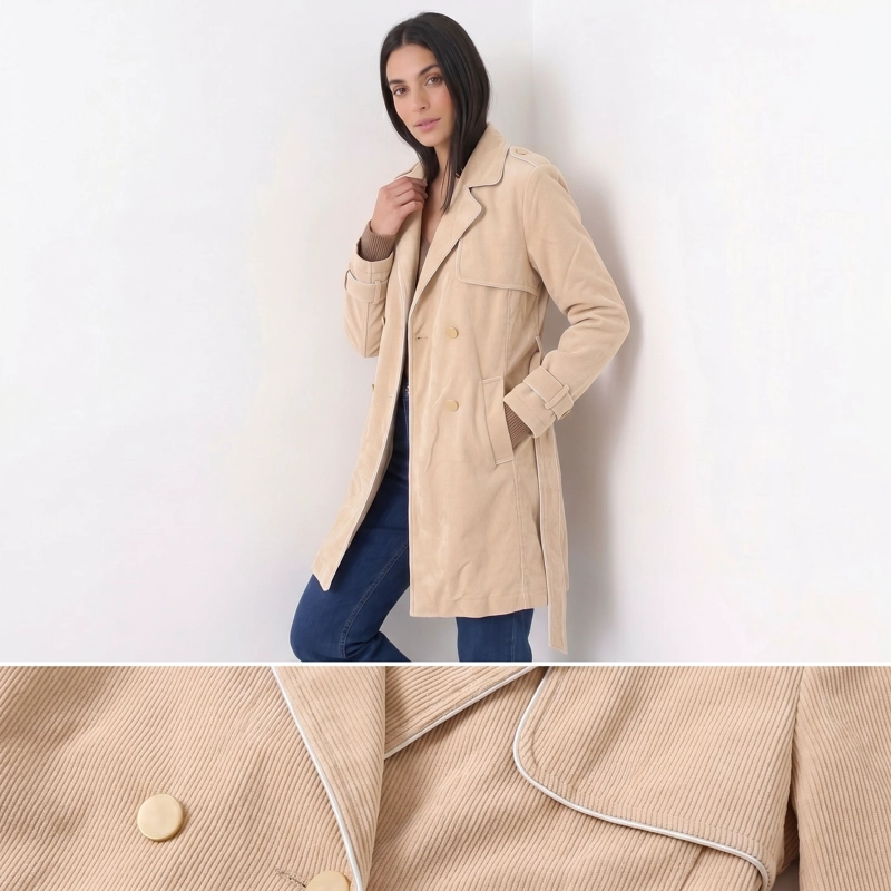ABRIGO TRENCH COTELE  CAMEL CON BOTONES - 9