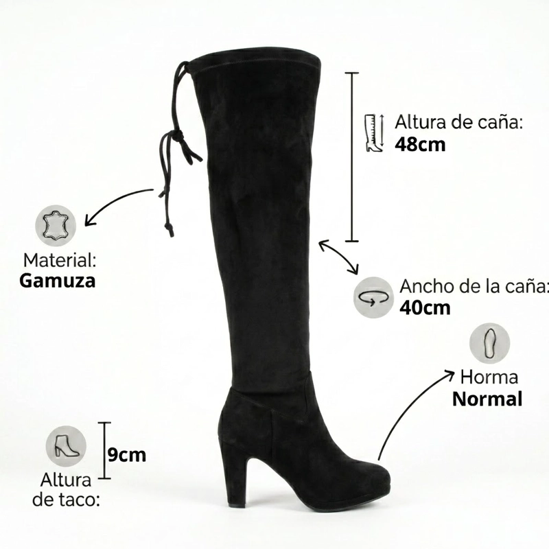 BOTA LARGA BUCANERA GAMUZA TACO ALTO PLATAFORMA - 5