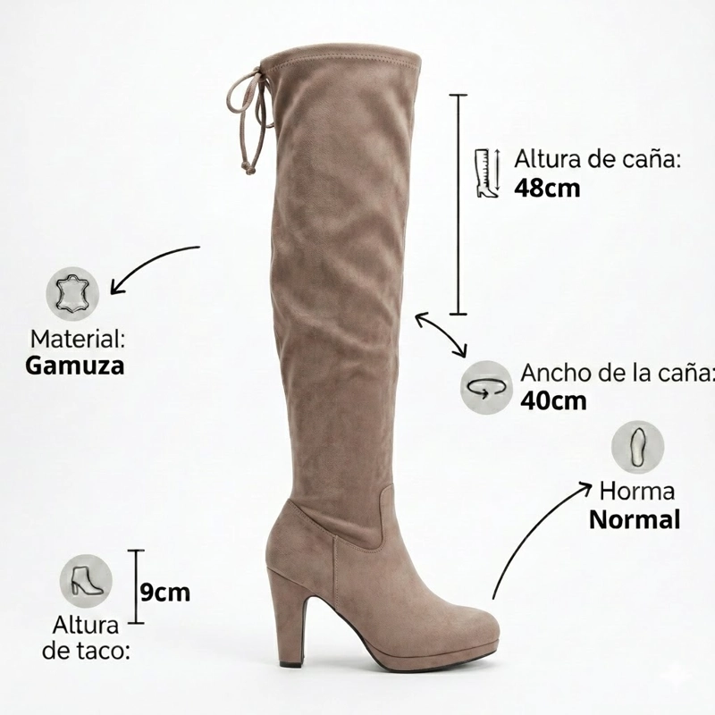 BOTA LARGA BUCANERA GAMUZA TACO ALTO PLATAFORMA - 6