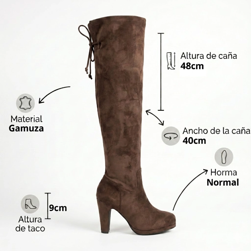 BOTA LARGA BUCANERA GAMUZA TACO ALTO PLATAFORMA - 6