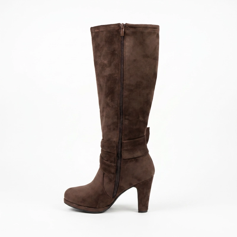 BOTA LARGA MUJER GAMUZA TACO GRUESO PLATAFORMA HEBILLA - 5