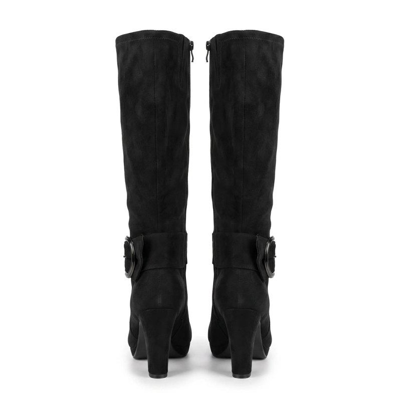 BOTA LARGA MUJER GAMUZA TACO GRUESO PLATAFORMA HEBILLA - 5