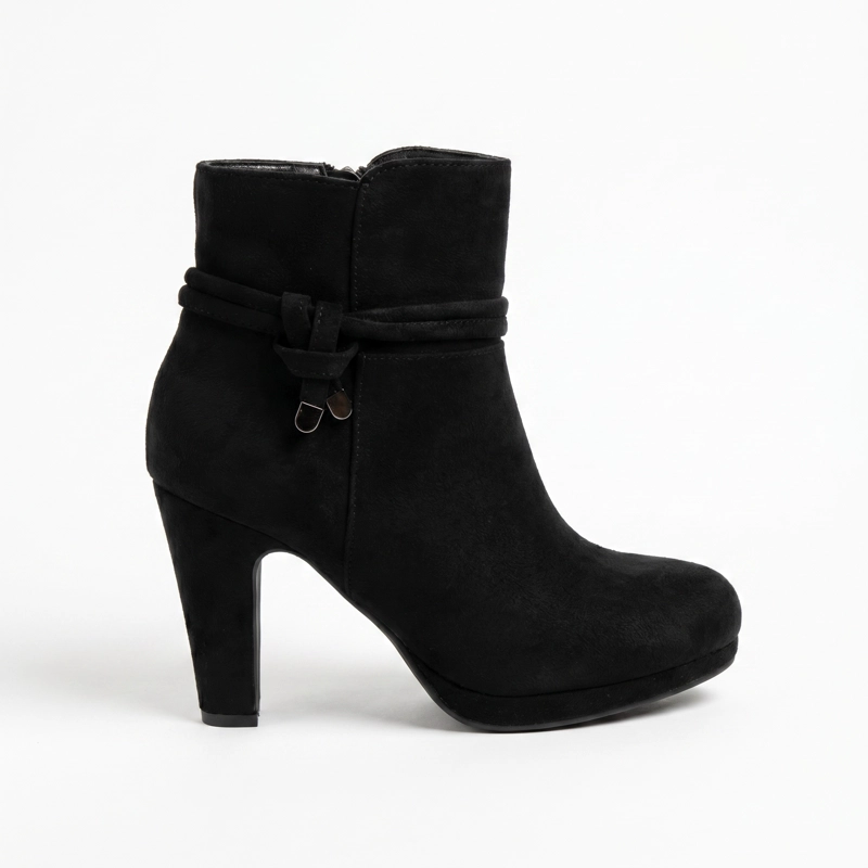BOTIN GAMUZA TACO ALTO CON LAZO DECORATIVO - 1
