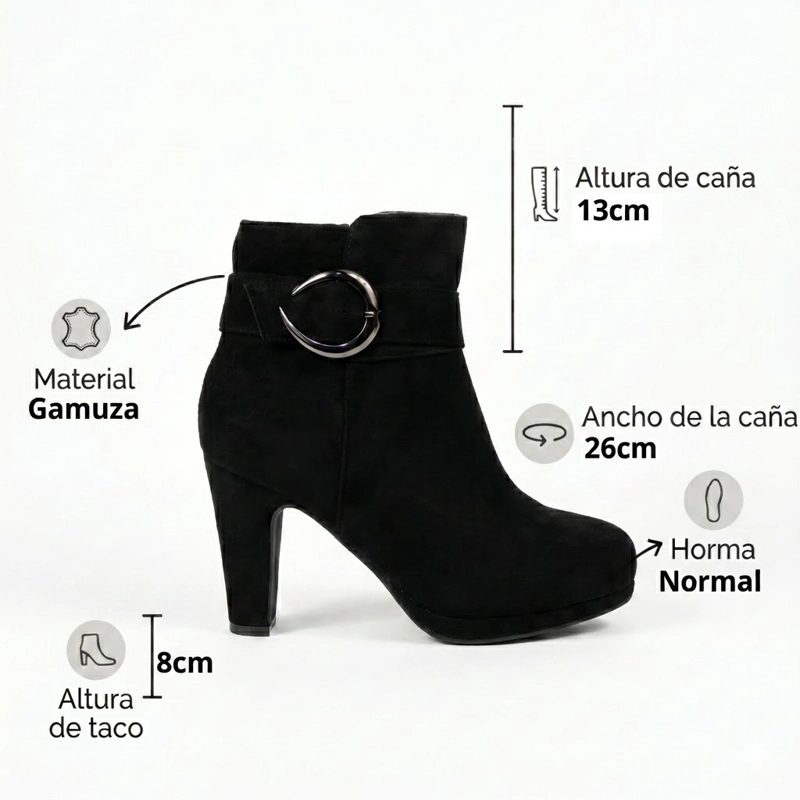 BOTIN GAMUZA TACO GRUESO PLATAFORMA HEBILLA - 9